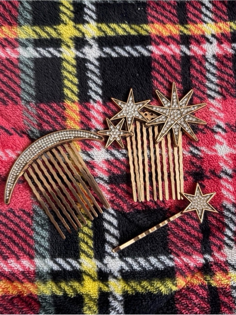 Gold Star and Crescent Rhinestone Hair Comb Set - Women Accessories